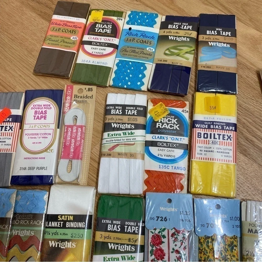 Vintage Sewing Trim Lot Wrights Foldover Trim Boiltex Rick Rack Satin Binding